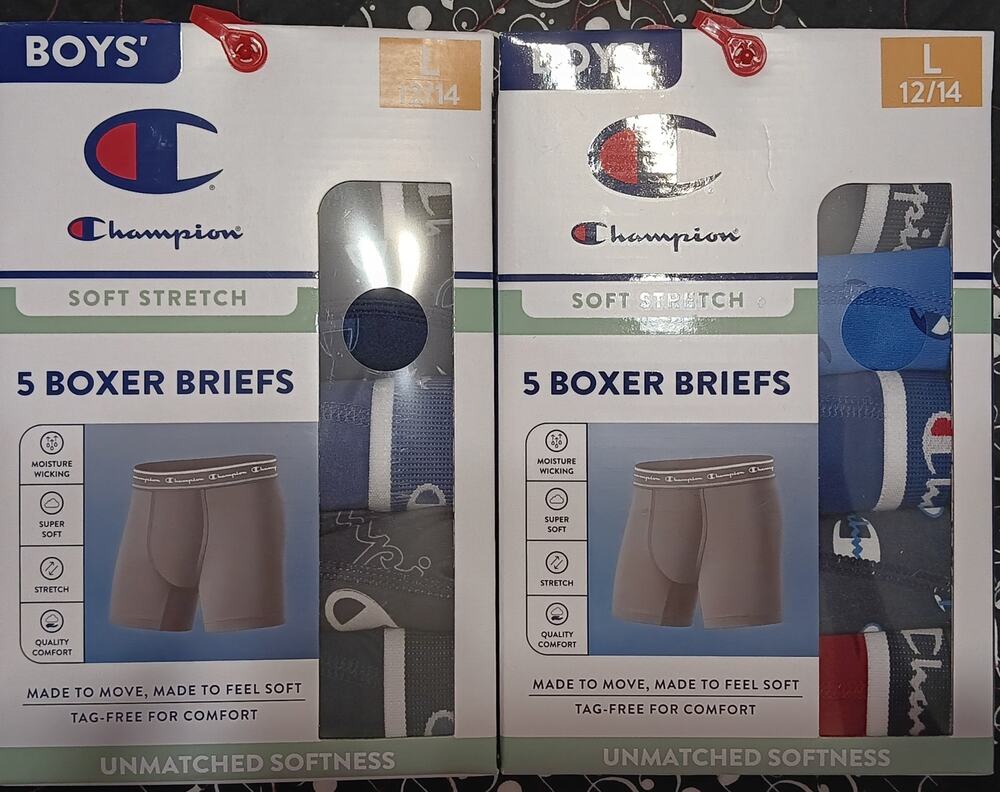 Champion 2 (5 packs) of Boys' Soft Stretch Boxer Briefs NEW 10 Pair Size Large